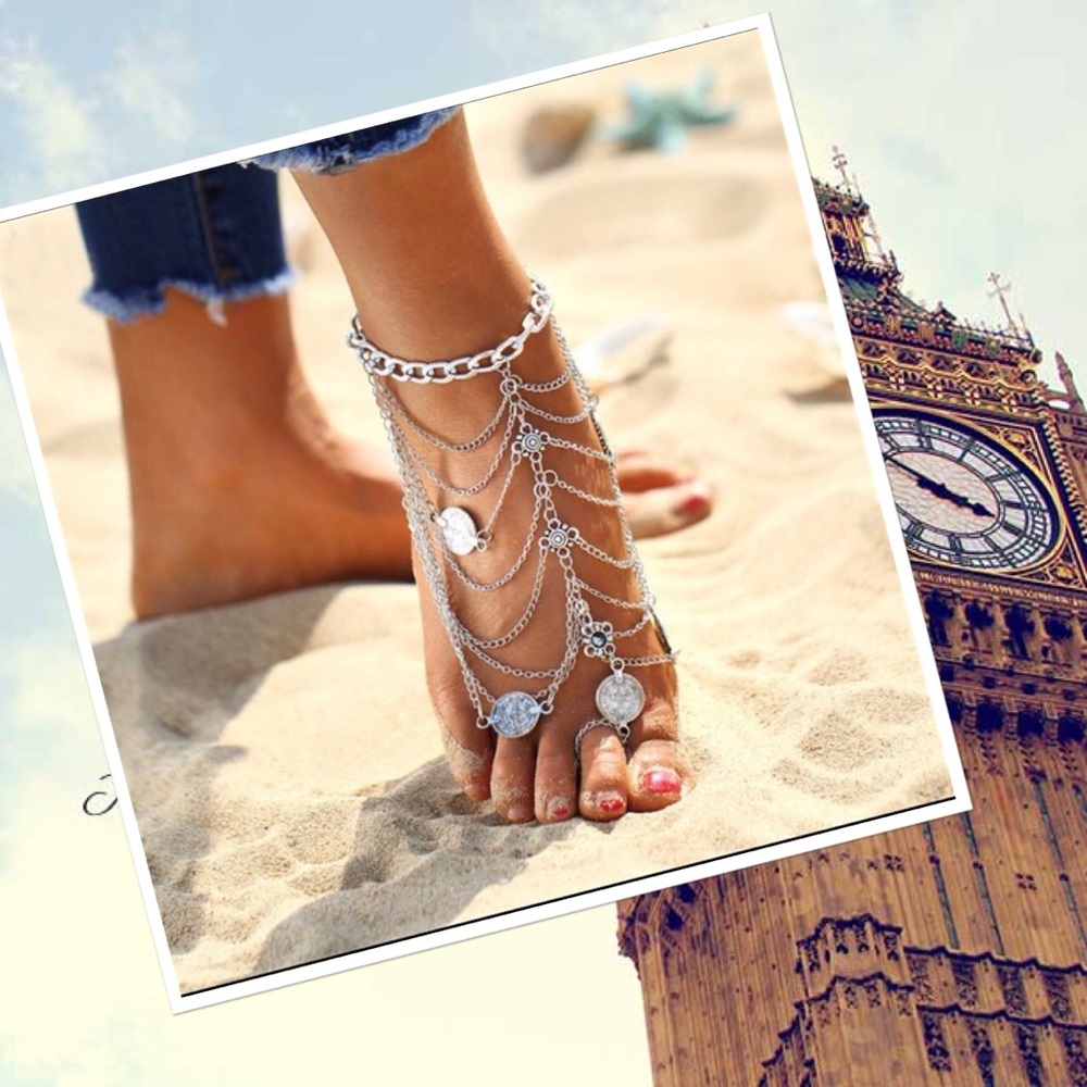Boho style in silver chain foot anklet